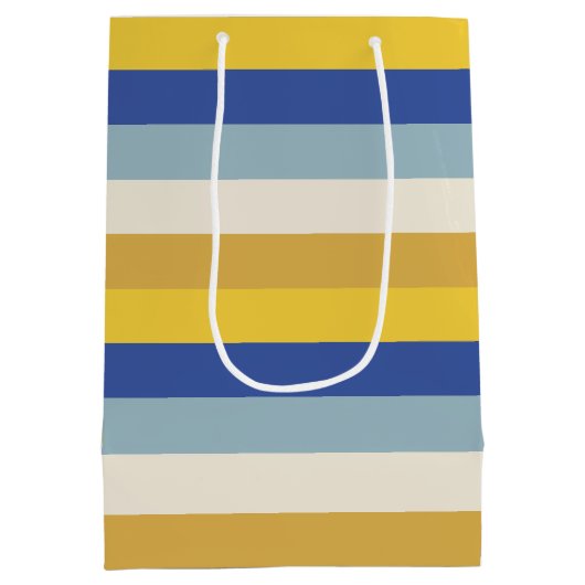 Sac Cadeau Moyen Bleu jaune moderne rayures crème Hanoukka (Dos)