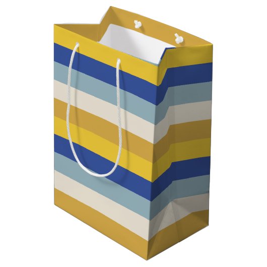 Sac Cadeau Moyen Bleu jaune moderne rayures crème Hanoukka (Dos Angle)