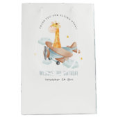 Sac Cadeau Moyen Bleu mignon Voler sur Giraffe Animal Plane Anniver (Devant)
