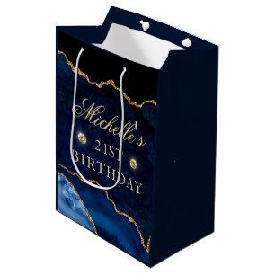 Sac Cadeau Moyen Bleu Nuit et Paillettes Dorées Anniversaire en Mar