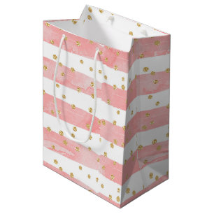 Sac Cadeau Moyen Bleu rose Faux Gold Confetti