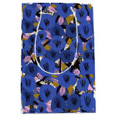 Sac Cadeau Moyen Bleu rose or motif floral (Devant)
