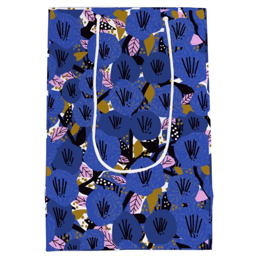 Sac Cadeau Moyen Bleu rose or motif floral (Dos)