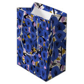 Sac Cadeau Moyen Bleu rose or motif floral (Dos Angle)
