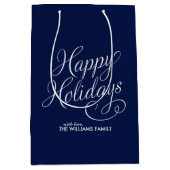 Sac Cadeau Moyen Bleu Scripté Joyeuses Fêtes (Devant)