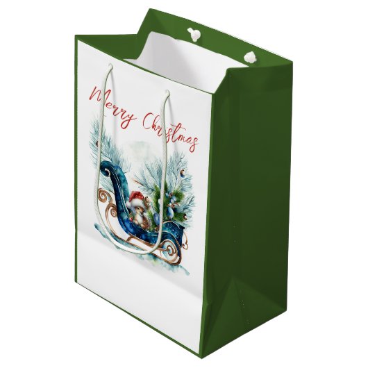 Sac Cadeau Moyen Bleu Sled Bébé Reindeer (Devant Angle)