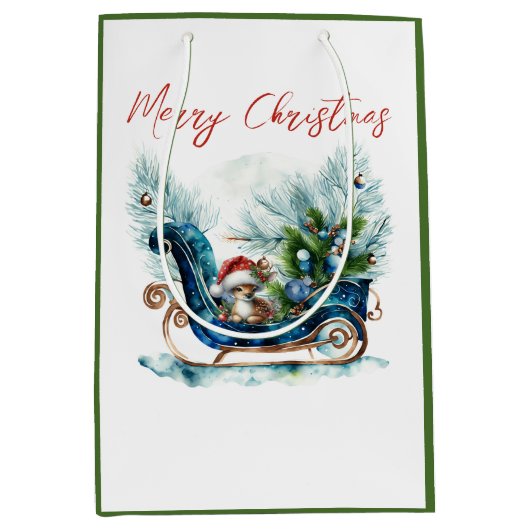 Sac Cadeau Moyen Bleu Sled Bébé Reindeer (Devant)