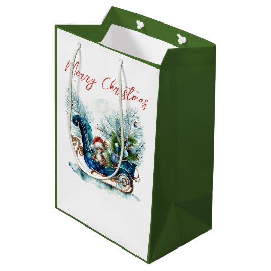 Sac Cadeau Moyen Bleu Sled Bébé Reindeer (Dos Angle)