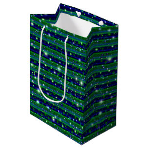 Sac Cadeau Moyen Bleu vert rayures avec étoiles et Raindrops