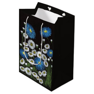 Sac Cadeau Moyen Bleus charmants des bleuets et grandes marguerites