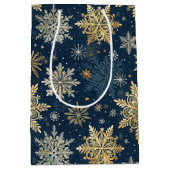 Sac Cadeau Moyen Blue and Gold Snowflake Christmas (Devant)