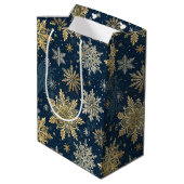 Sac Cadeau Moyen Blue and Gold Snowflake Christmas (Dos Angle)