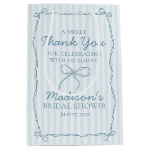 Sac Cadeau Moyen Blue Coquette Bow Pastel Fête des mariées Favorise