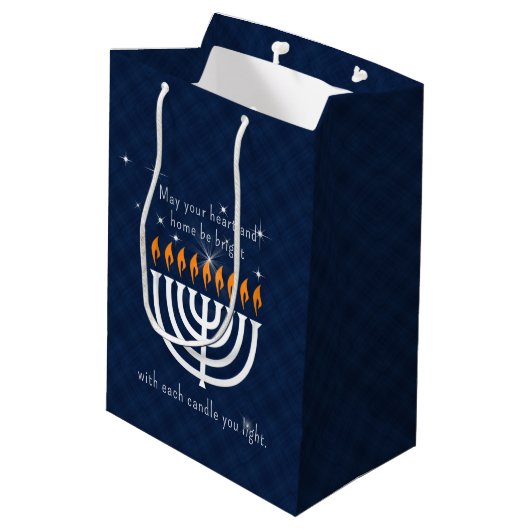 Sac Cadeau Moyen Blue et White Hanukkah Custom (Dos Angle)