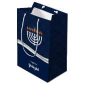 Sac Cadeau Moyen Blue et White Hanukkah Custom (Devant Angle)