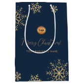 Sac Cadeau Moyen Blue Gold Snowflake Custom Company Logo Noël (Devant)