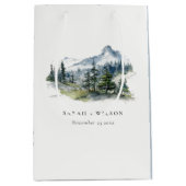 Sac Cadeau Moyen Blue Green Woods Mountain Paysage Mariage de croqu (Devant)