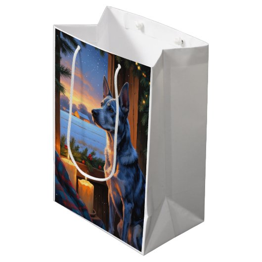 Sac Cadeau Moyen Blue Heeler With Christmas Lights Holiday (Devant Angle)