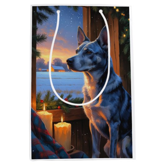Sac Cadeau Moyen Blue Heeler With Christmas Lights Holiday  (Devant)