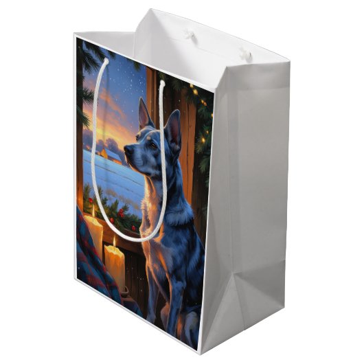 Sac Cadeau Moyen Blue Heeler With Christmas Lights Holiday  (Dos Angle)