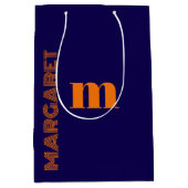 Sac Cadeau Moyen blue & orange custom initial name modern (Devant)