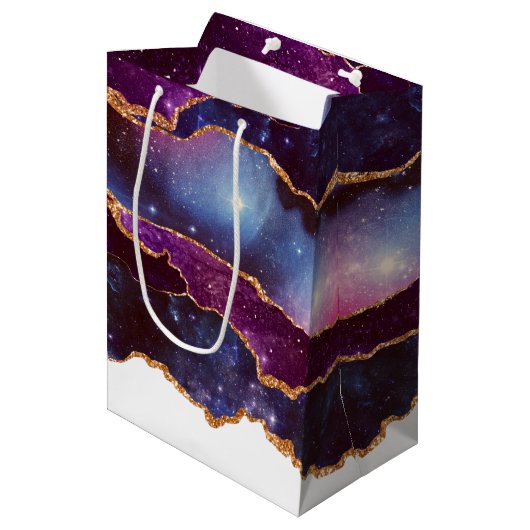 Sac Cadeau Moyen Blue & Purple Space & Stars Agate moderne (Devant Angle)