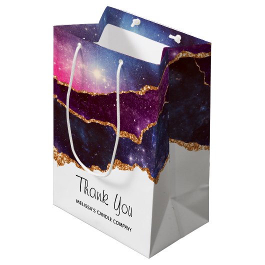 Sac Cadeau Moyen Blue & Purple Space & Stars Moderne Agate Merci (Devant Angle)