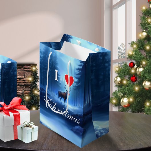 Sac Cadeau Moyen Blue Reindeer Custom Christmas
