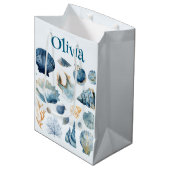 Sac Cadeau Moyen Blue Seashell Gift Bag | Custom Name (Devant Angle)
