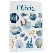 Sac Cadeau Moyen Blue Seashell Gift Bag | Custom Name (Devant)