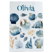 Sac Cadeau Moyen Blue Seashell Gift Bag | Custom Name (Dos)