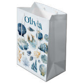 Sac Cadeau Moyen Blue Seashell Gift Bag | Custom Name (Dos Angle)