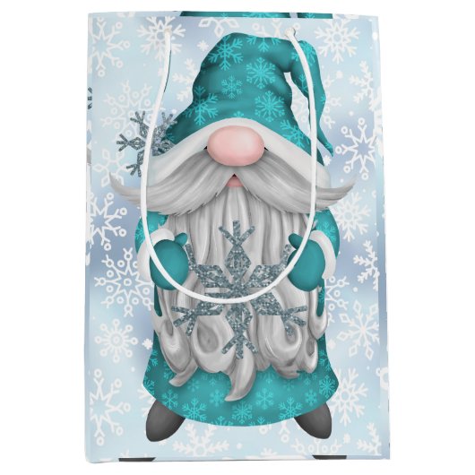Sac Cadeau Moyen Blue Snowflake Gnome (Devant)