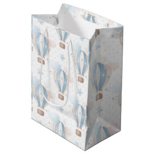 Sac Cadeau Moyen Blue Taupe Air Balloons Étoiles Nuages Garçon Douc