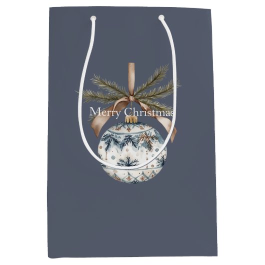 Sac Cadeau Moyen Blue White Champagne Gold Ornaments Christmas (Devant)