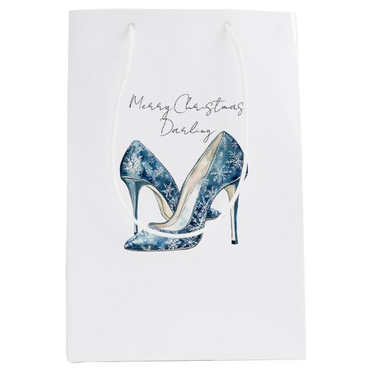 Sac Cadeau Moyen Blue White Snowflakes High Heels Christmas (Devant)