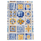 Sac Cadeau Moyen Blue White Yellow Tiles Pattern Wine, Small, (Devant)