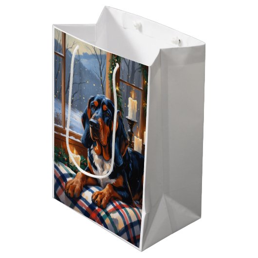 Sac Cadeau Moyen Bluetick Coonhound With Christmas Lights Holiday (Devant Angle)