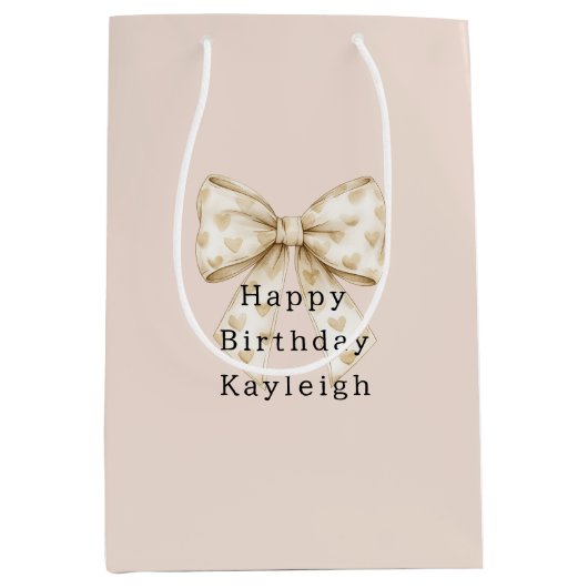 Sac Cadeau Moyen Blush Cream Hearts Bows Birthday (Devant)