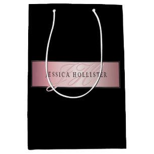 Sac Cadeau Moyen Blush Élégant Faux Or Rose Nom & Initiales