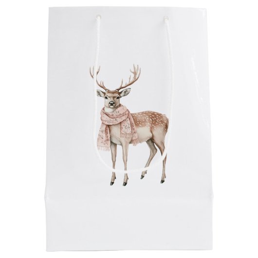 Sac Cadeau Moyen Blush Pink Cream Deer Christmas (Dos)