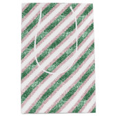 Sac Cadeau Moyen Blush Pink Green Glitzy Stripes Christmas (Devant)