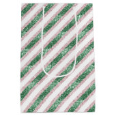 Sac Cadeau Moyen Blush Pink Green Glitzy Stripes Christmas (Dos)