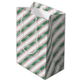 Sac Cadeau Moyen Blush Pink Green Glitzy Stripes Christmas (Dos Angle)