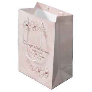 Sac Cadeau Moyen Blush Rose & Rose Gold Félicitations Mariage