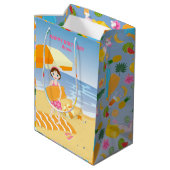 Sac Cadeau Moyen Boboard fille fun plage fête d'anniversaire (Dos Angle)