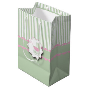 Sac Cadeau Moyen Boguet de roses pâles et de vert - douche de béb