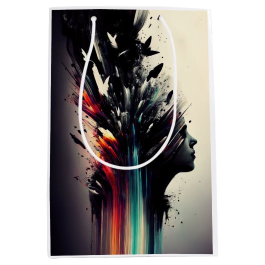 Sac Cadeau Moyen Boho art abstrait avec visage de fille (Devant)