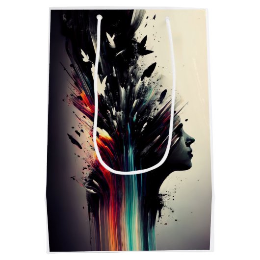 Sac Cadeau Moyen Boho art abstrait avec visage de fille (Dos)