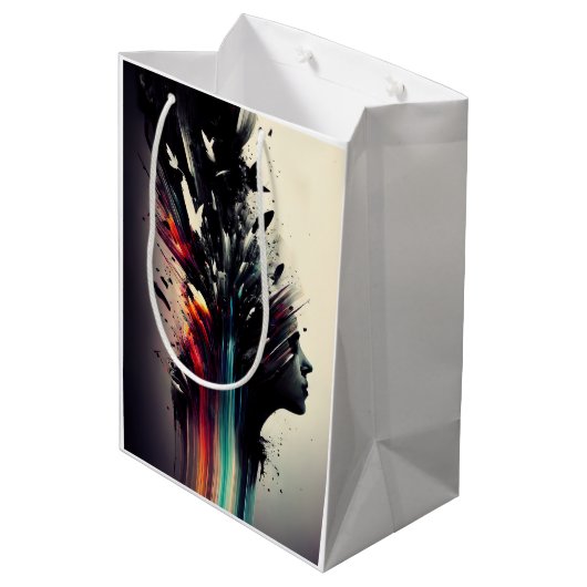 Sac Cadeau Moyen Boho art abstrait avec visage de fille (Dos Angle)